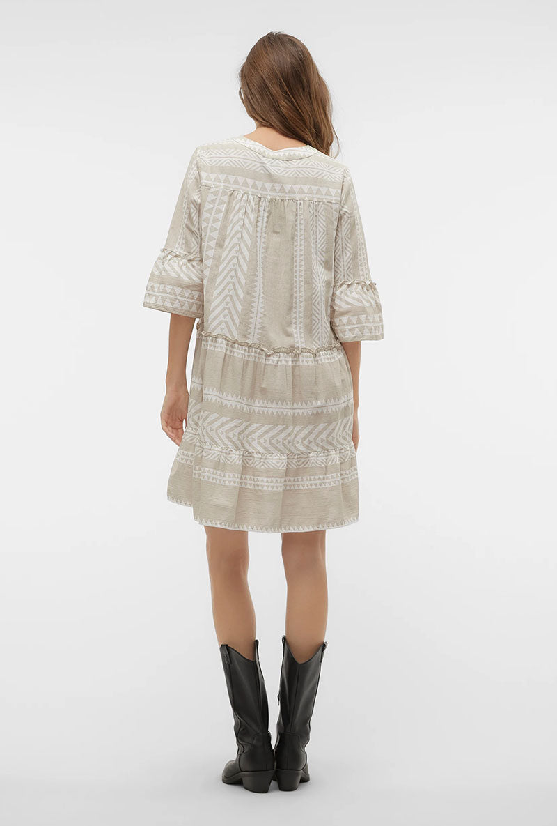 Back image of a model wearing Dicthe 3/4 tunic in stone, by brand Vero moda