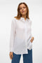 Front image of a model wearing the Linn l/s vis/linen shirt in white, by brand Vero moda